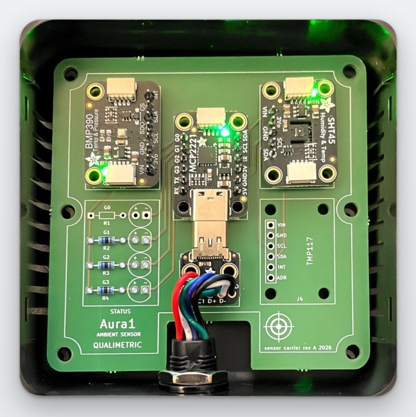 Aura1, inside: the sensor carrier with the pressure, humidity and temperature sensors